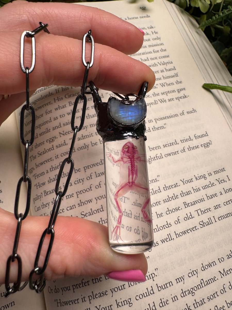Diaphonized Frog and Moonstone Oddity Necklace | Copper Ashes