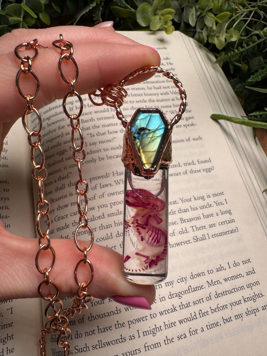 Diaphonized Pinkie Mouse and Labradorite Coffin Oddity Necklace | Copper Ashes