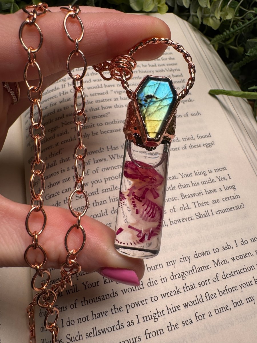 Diaphonized Pinkie Mouse and Labradorite Coffin Oddity Necklace | Copper Ashes