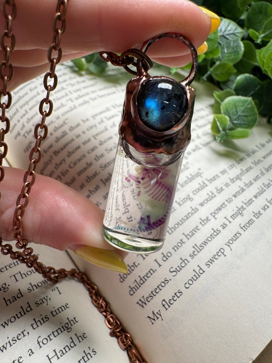 Diaphonized Pinkie Mouse Wet Specimen and Labradorite Necklace | Copper Ashes