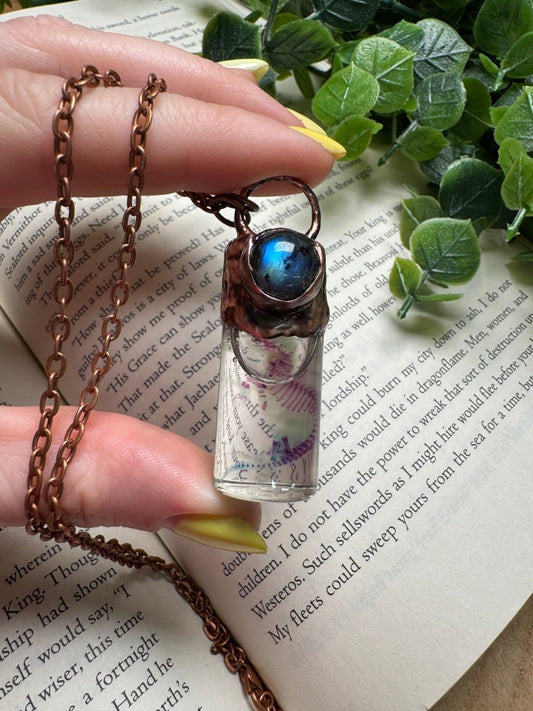 Diaphonized Pinkie Mouse Wet Specimen and Labradorite Necklace | Copper Ashes