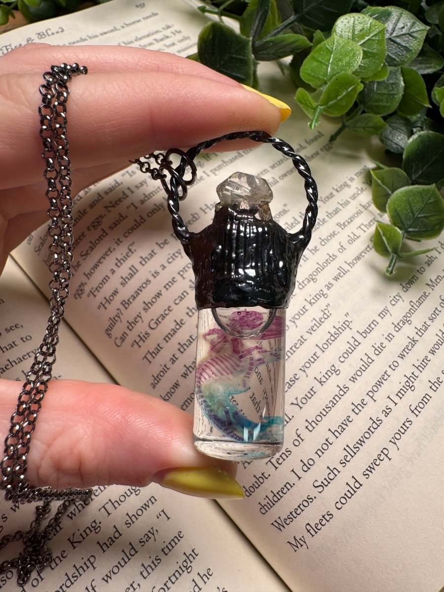 Diaphonized Pinkie Mouse Wet Specimen and Quartz Necklace | Copper Ashes