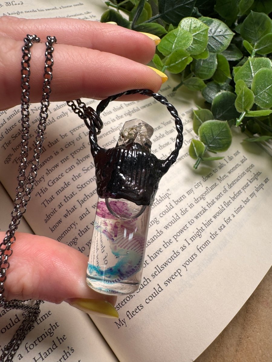 Diaphonized Pinkie Mouse Wet Specimen and Quartz Necklace | Copper Ashes