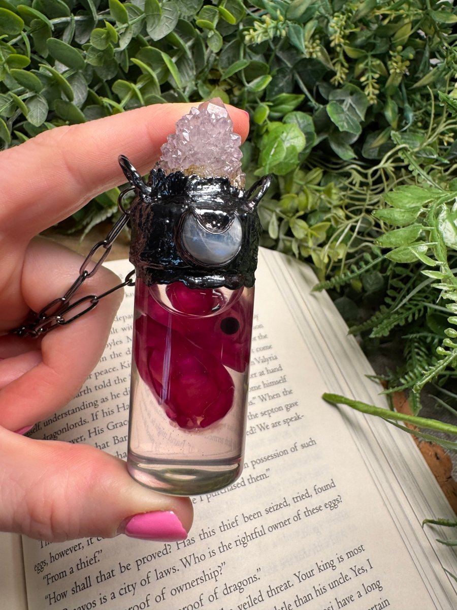 Diaphonized Rat Heads, Spirit Quartz, and Moonstone Oddity Necklace | Copper Ashes