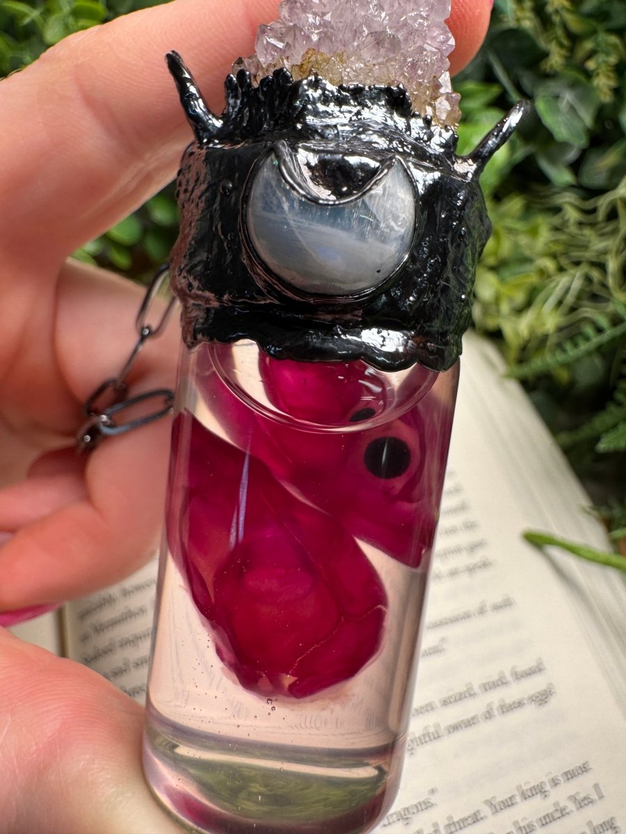 Diaphonized Rat Heads, Spirit Quartz, and Moonstone Oddity Necklace | Copper Ashes