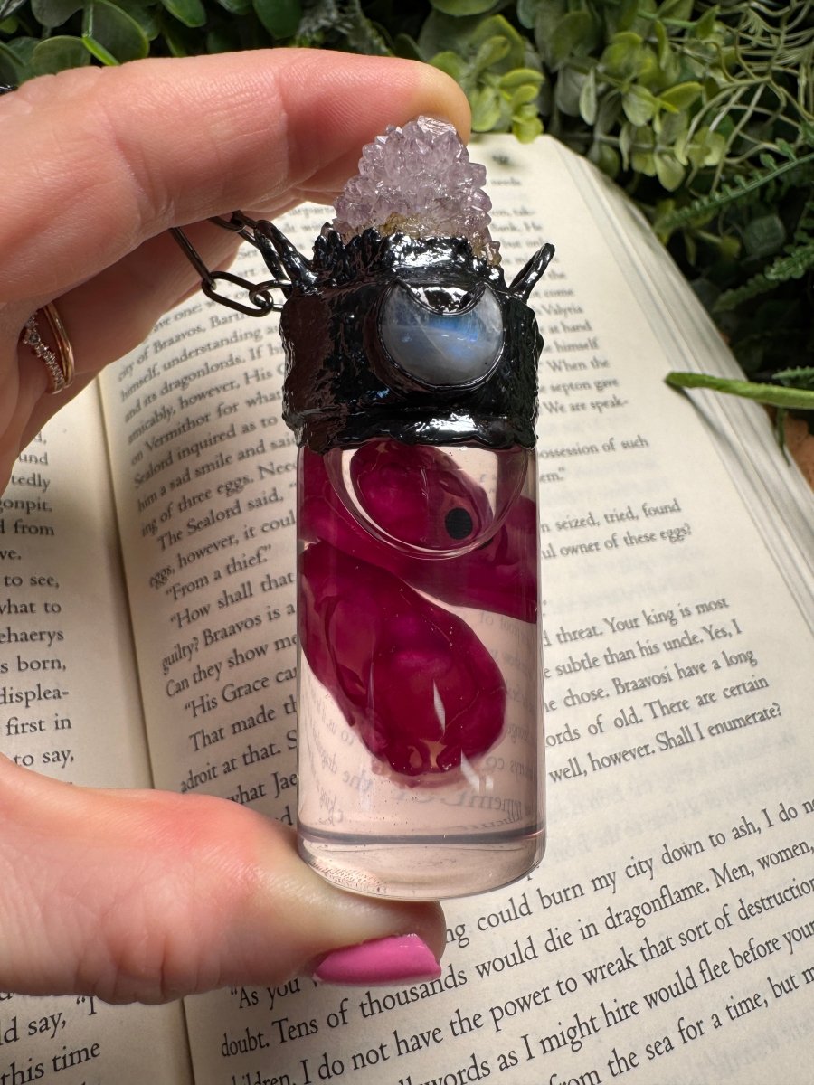 Diaphonized Rat Heads, Spirit Quartz, and Moonstone Oddity Necklace | Copper Ashes