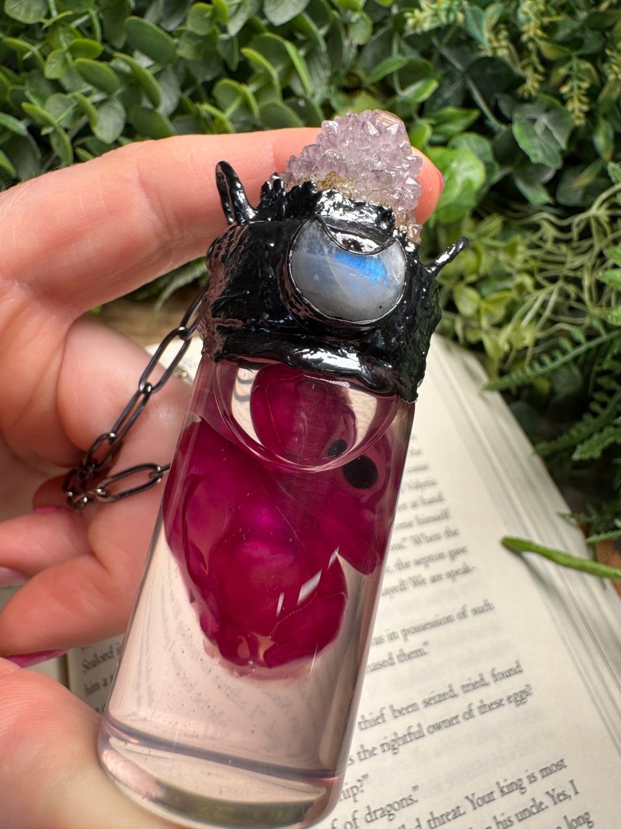 Diaphonized Rat Heads, Spirit Quartz, and Moonstone Oddity Necklace | Copper Ashes