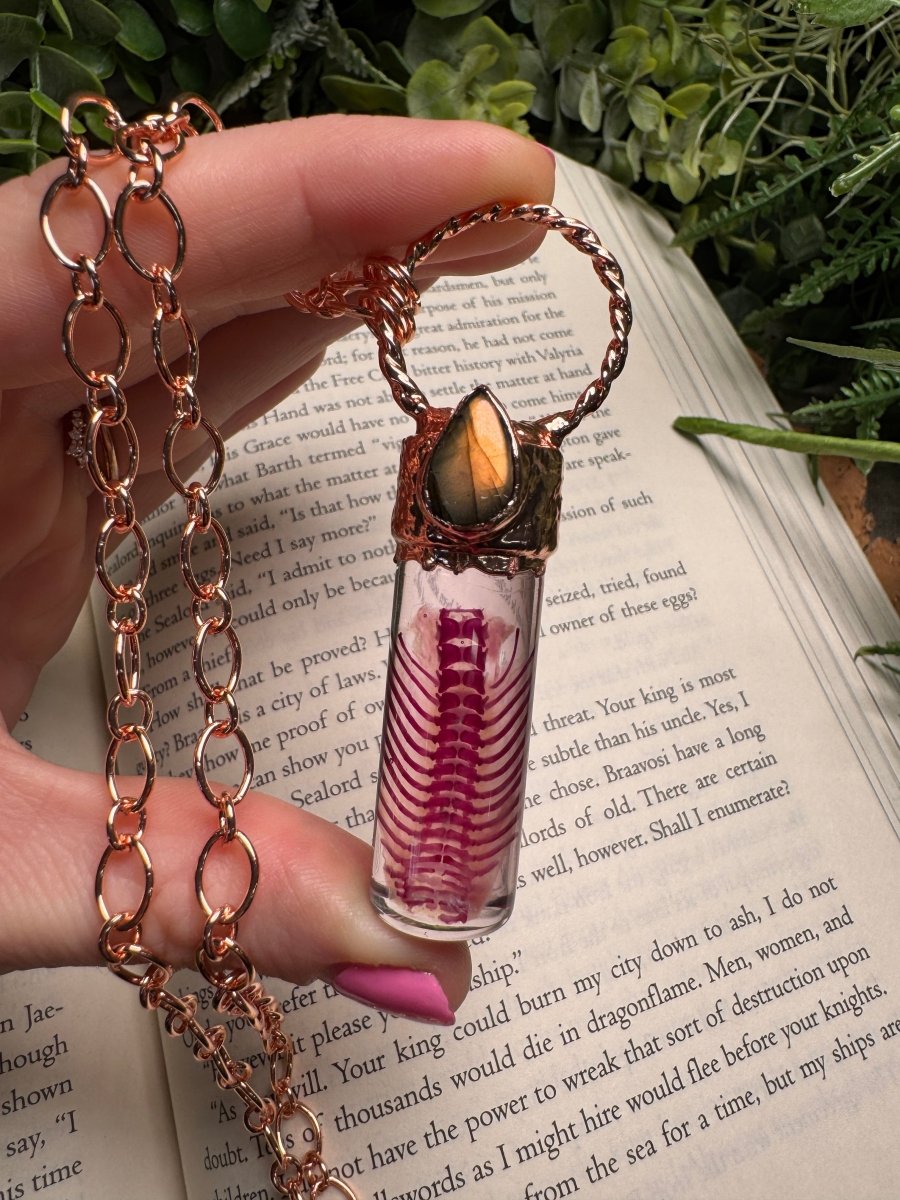 Diaphonized Rat Ribcage and Labradorite Oddity Necklace | Copper Ashes