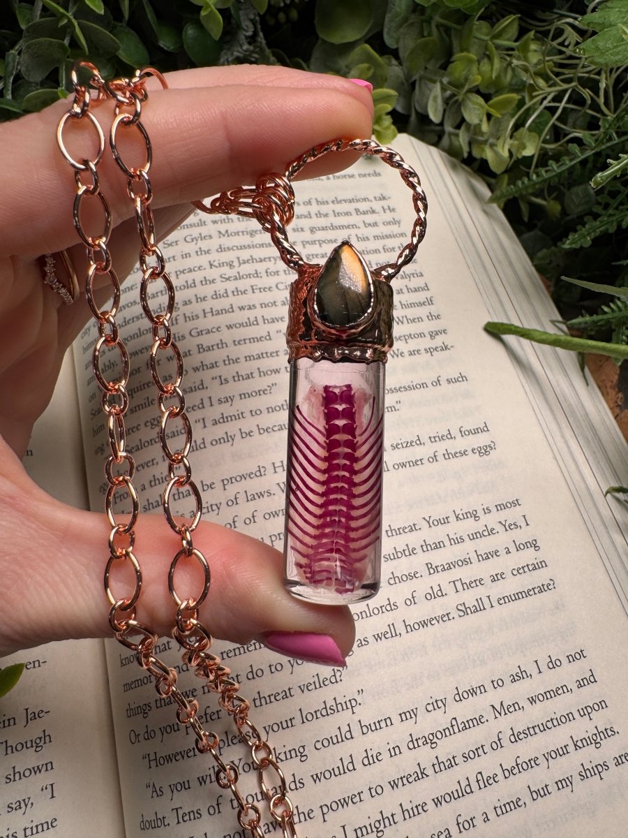 Diaphonized Rat Ribcage and Labradorite Oddity Necklace | Copper Ashes