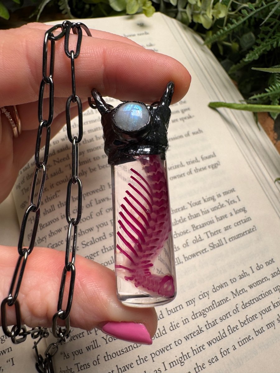 Diaphonized Rat Ribcage and Moonstone Oddity Necklace | Copper Ashes