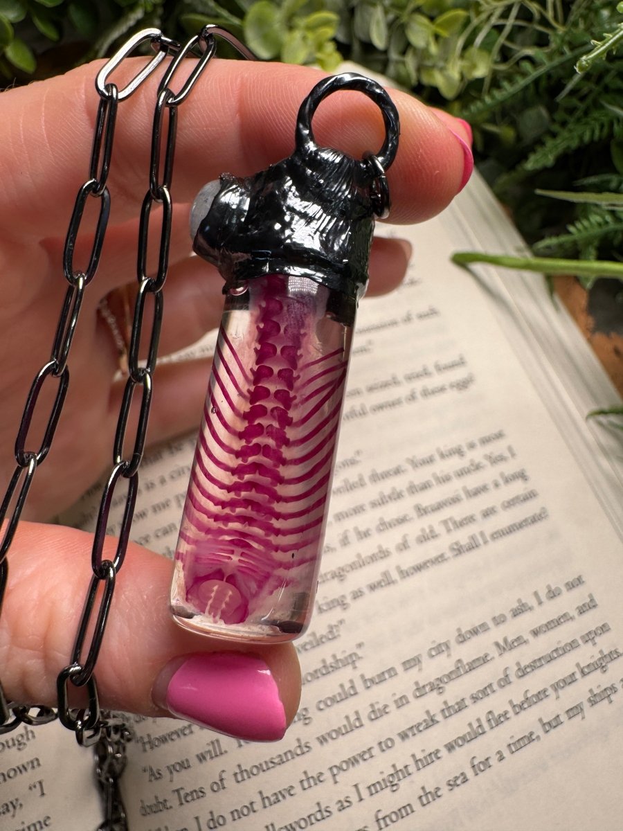 Diaphonized Rat Ribcage and Moonstone Oddity Necklace | Copper Ashes