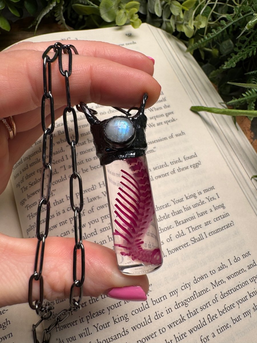 Diaphonized Rat Ribcage and Moonstone Oddity Necklace | Copper Ashes