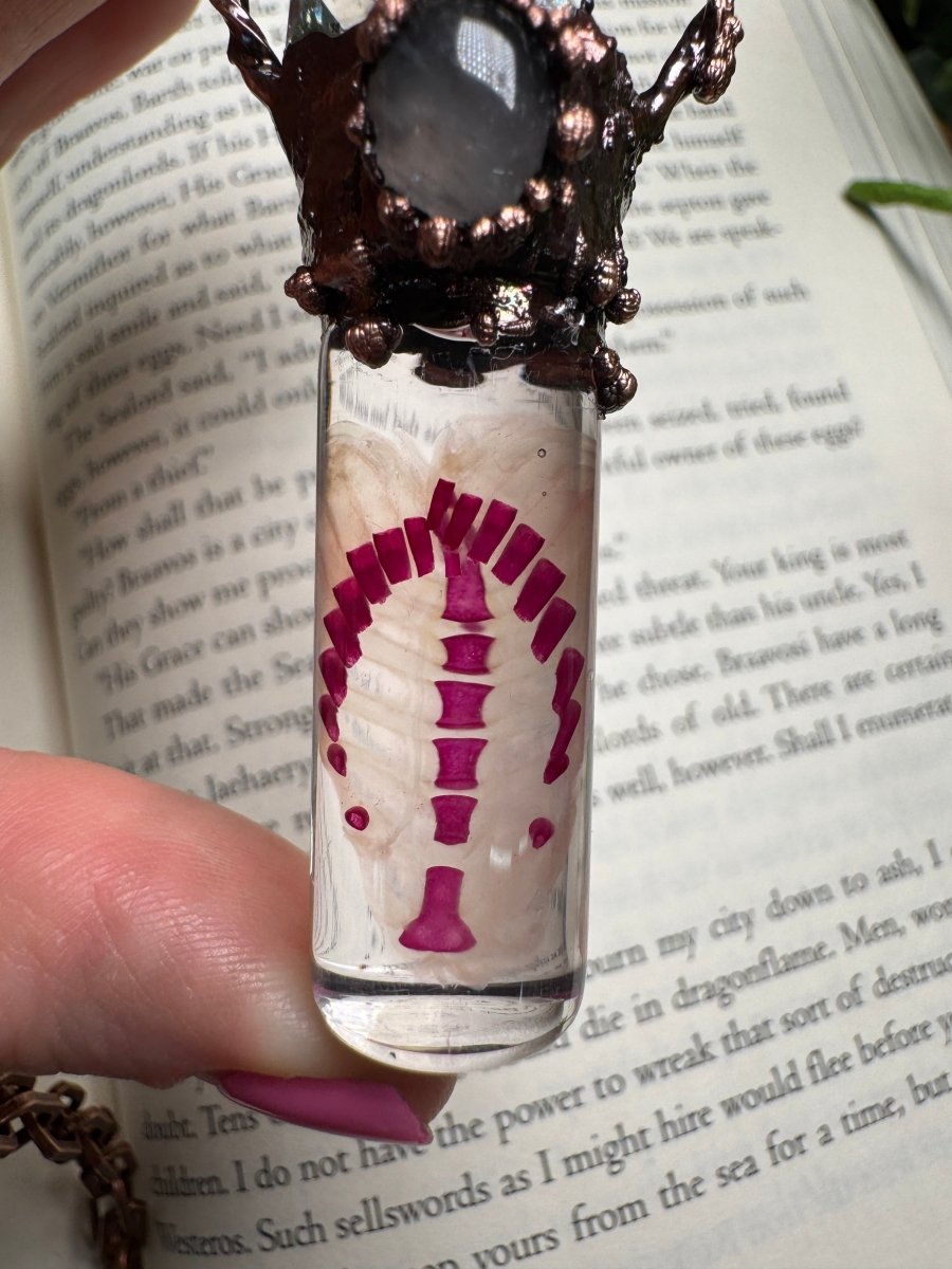 Diaphonized Rat Ribcage, Rose Quartz and Quartz Diamond Oddity Necklace | Copper Ashes