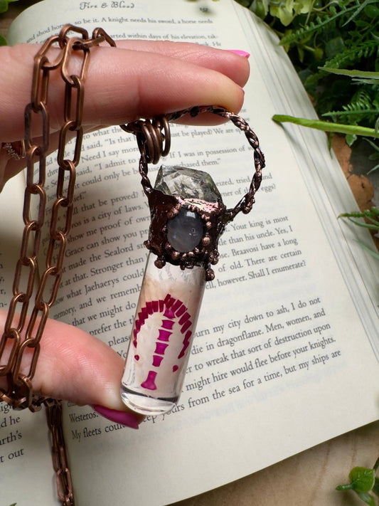 Diaphonized Rat Ribcage, Rose Quartz and Quartz Diamond Oddity Necklace | Copper Ashes