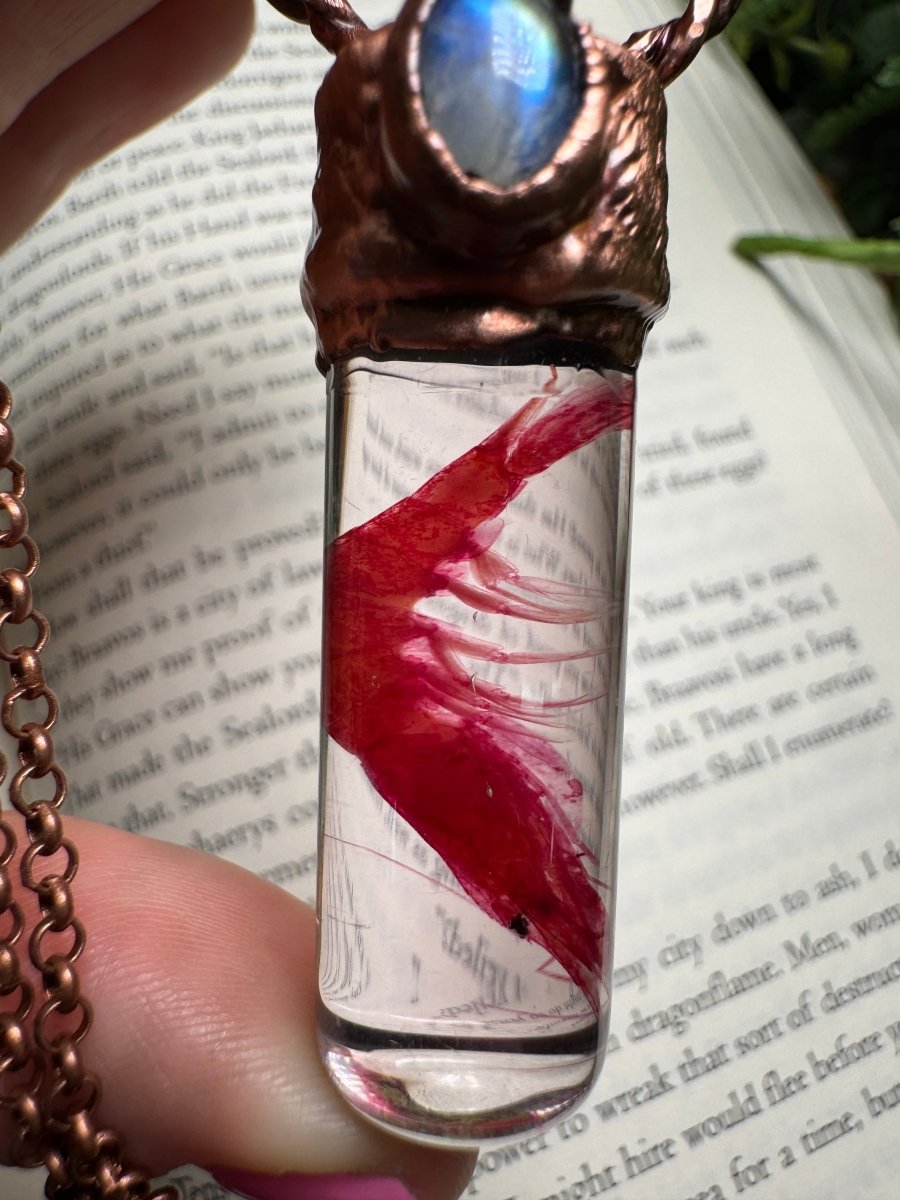 Diaphonized Shrimp and Moonstone Oddity Necklace | Copper Ashes