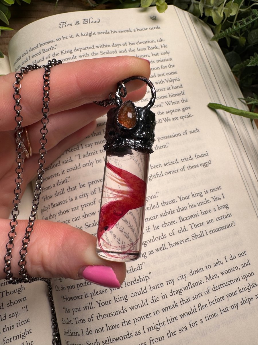 Diaphonized Shrimp and Sunstone Oddity Necklace | Copper Ashes