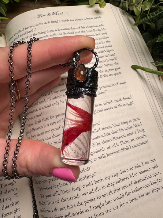 Diaphonized Shrimp and Sunstone Oddity Necklace | Copper Ashes