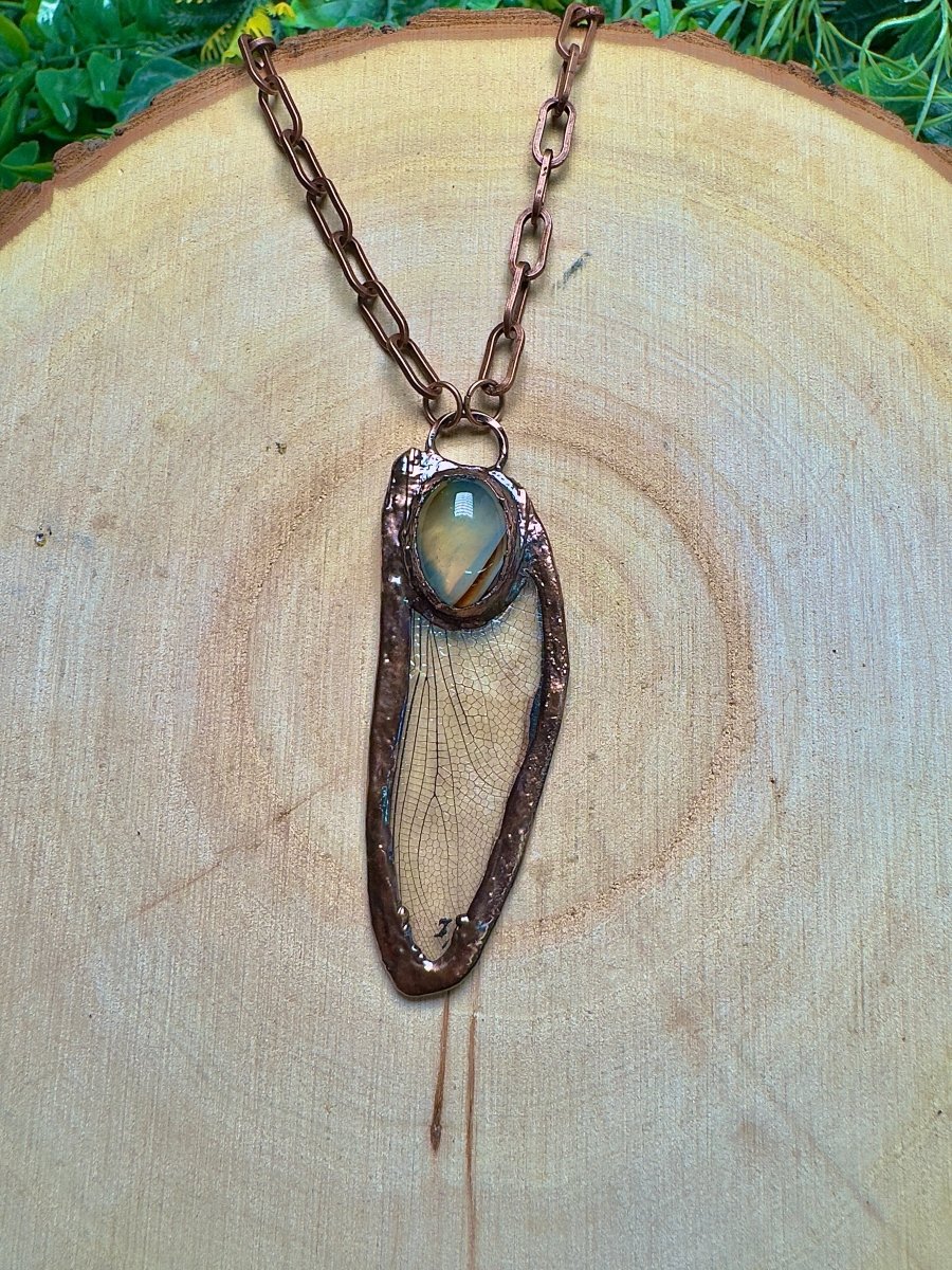 Dragonfly Wing and Agate Necklace | Copper Ashes
