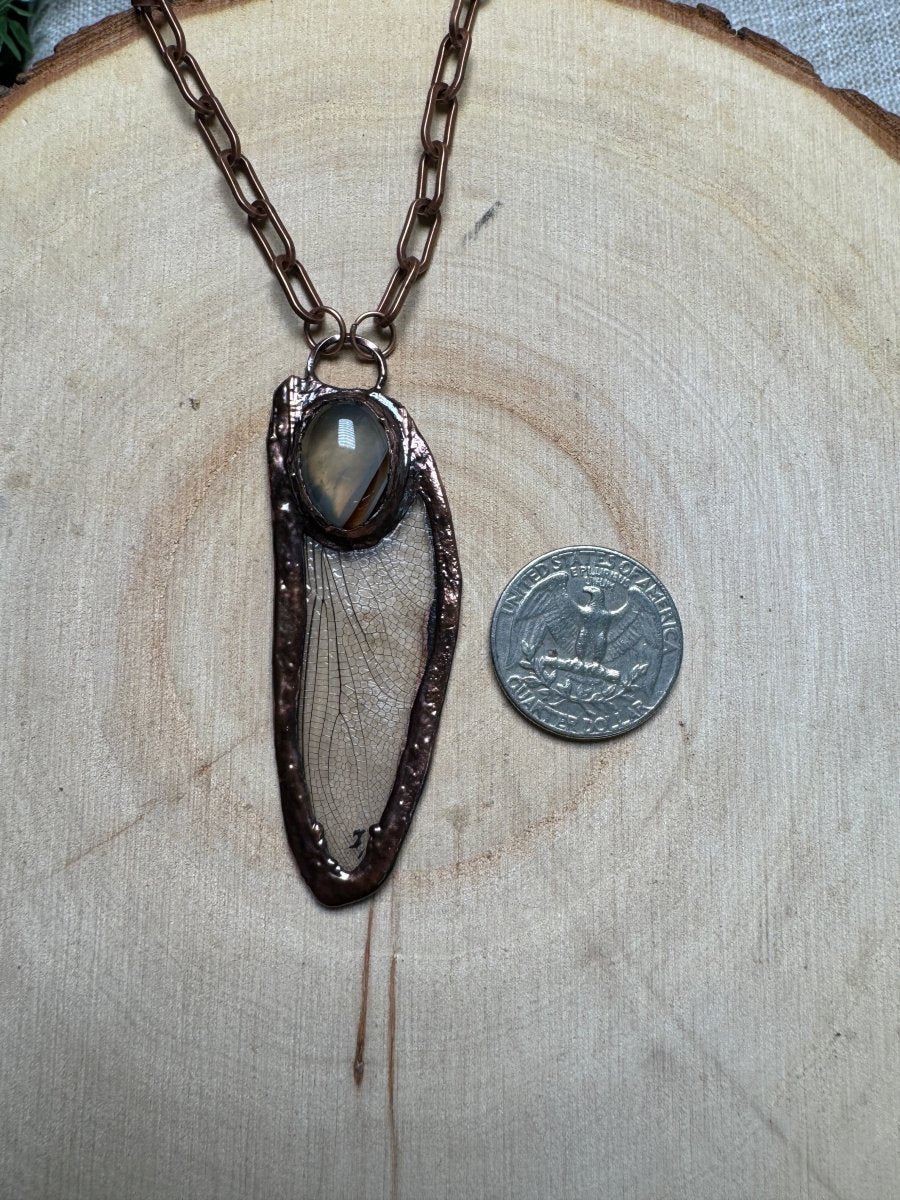 Dragonfly Wing and Agate Necklace | Copper Ashes