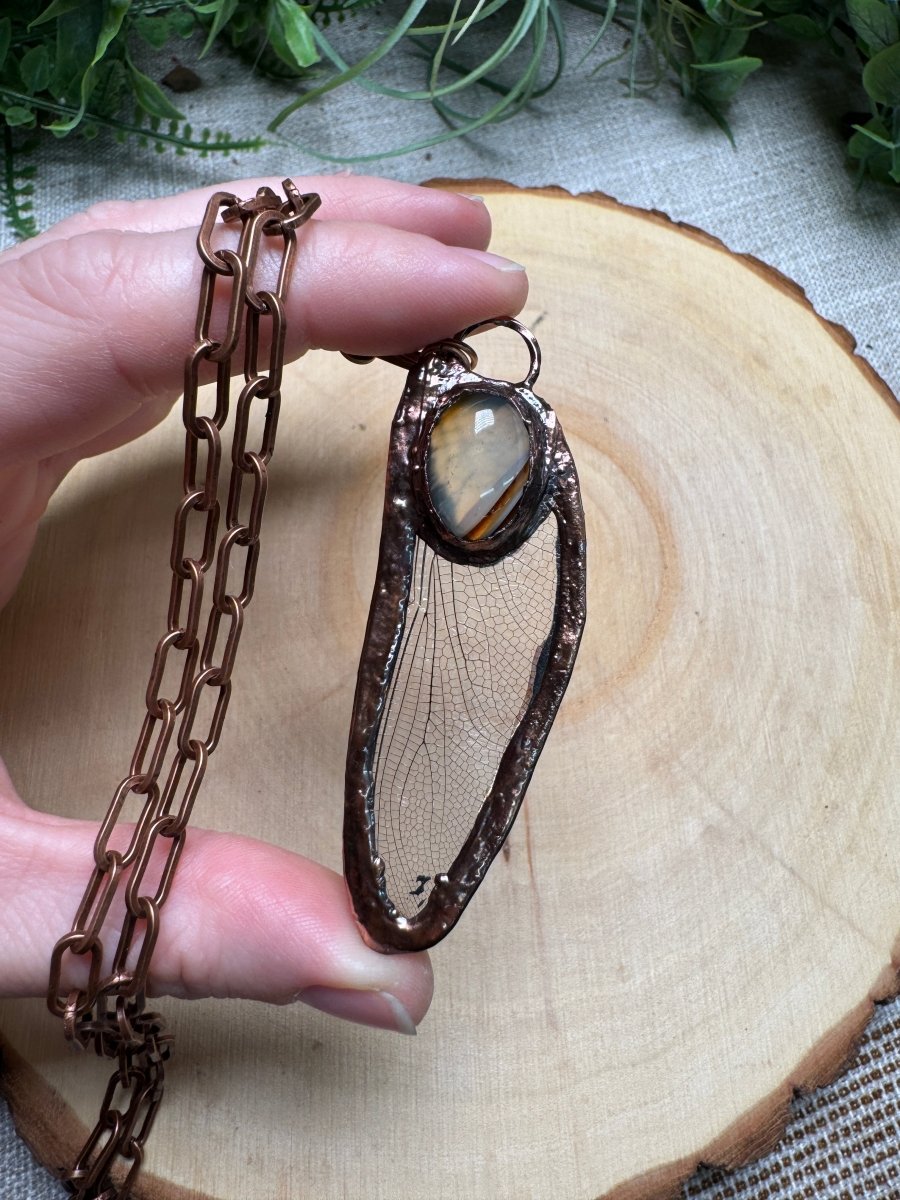 Dragonfly Wing and Agate Necklace | Copper Ashes