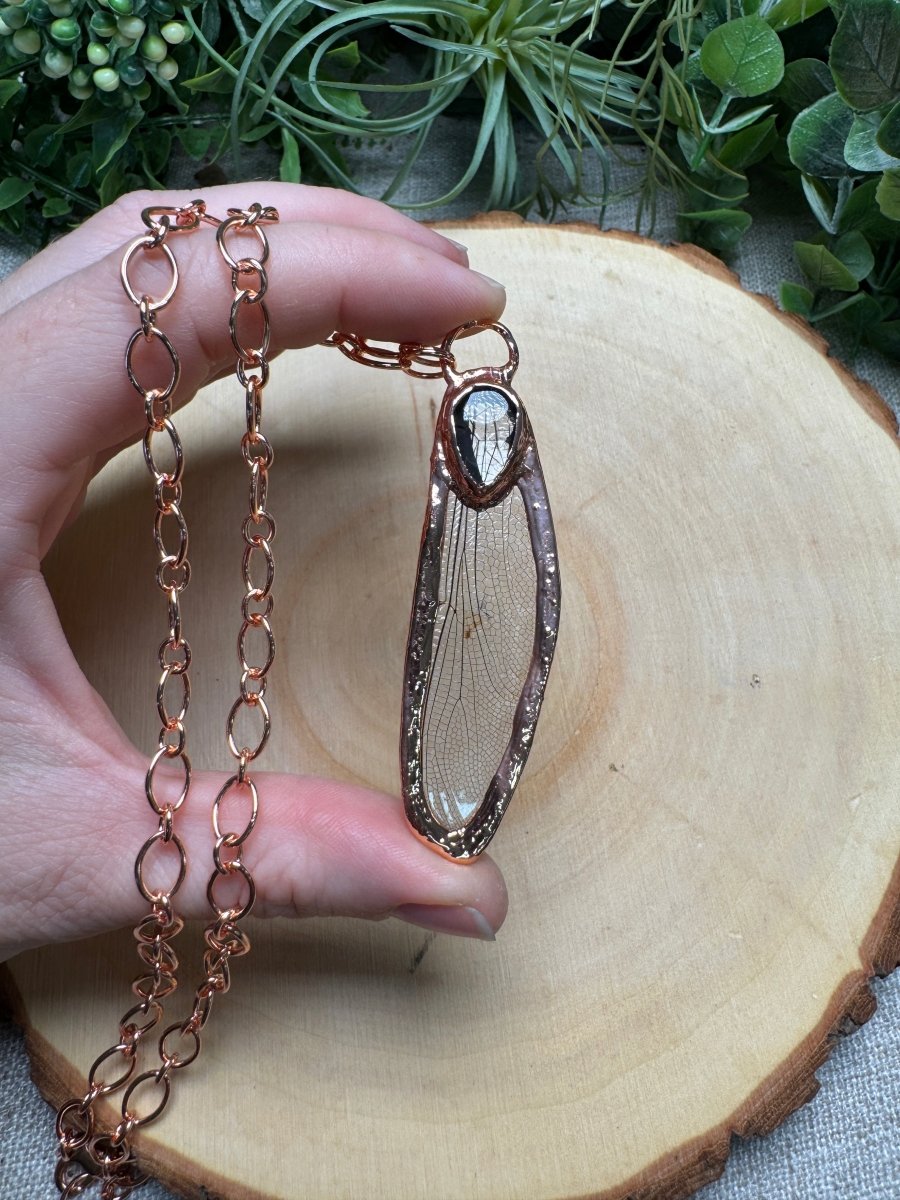 Dragonfly Wing and Clear Quartz Necklace | Copper Ashes
