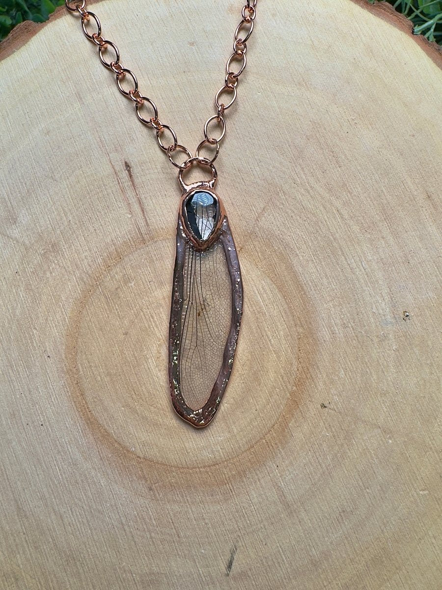 Dragonfly Wing and Clear Quartz Necklace | Copper Ashes