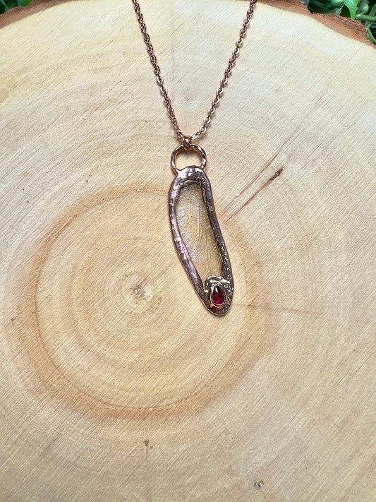 Dragonfly Wing and Garnet Necklace | Copper Ashes