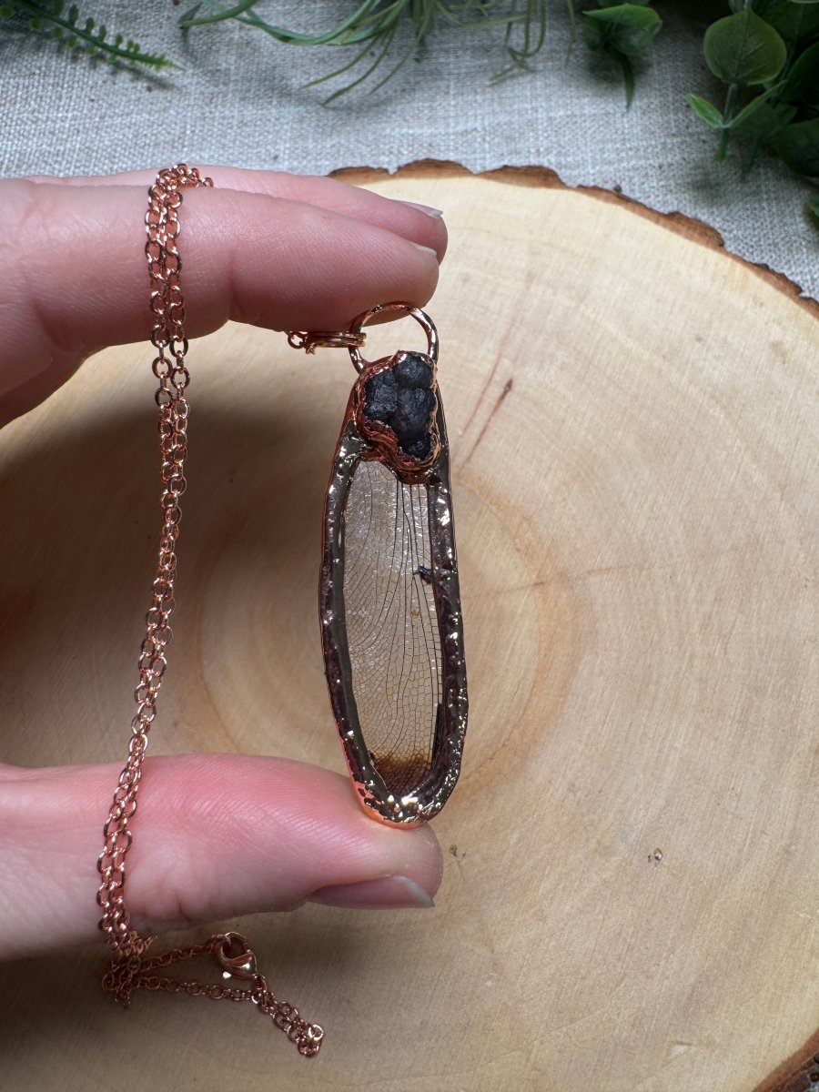 Dragonfly Wing and Grape Agate Necklace | Copper Ashes