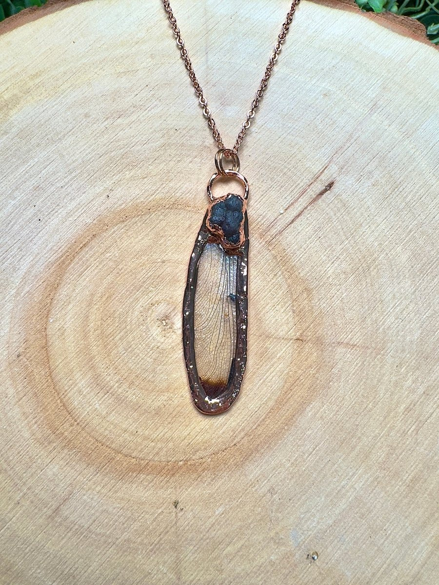 Dragonfly Wing and Grape Agate Necklace | Copper Ashes