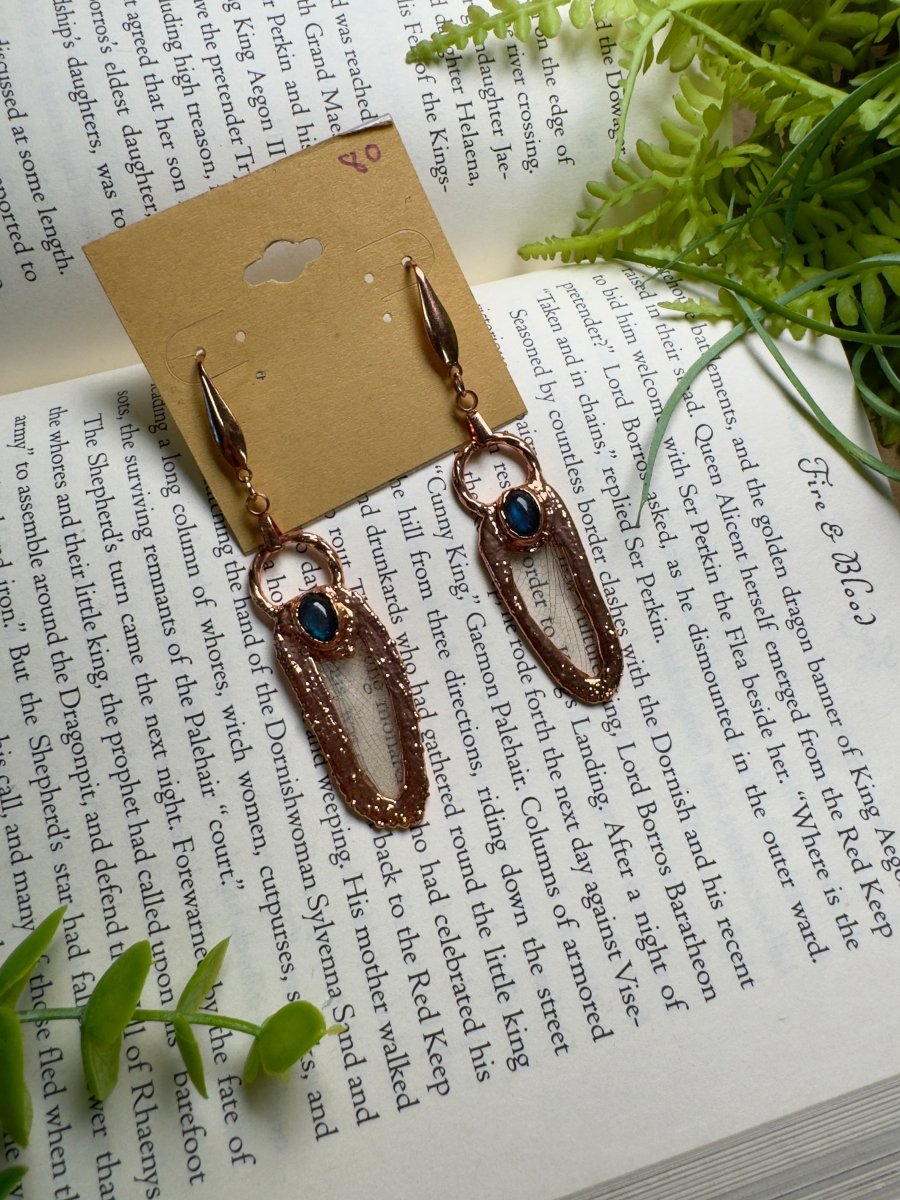 Dragonfly Wing and Labradorite Earrings | Copper Ashes