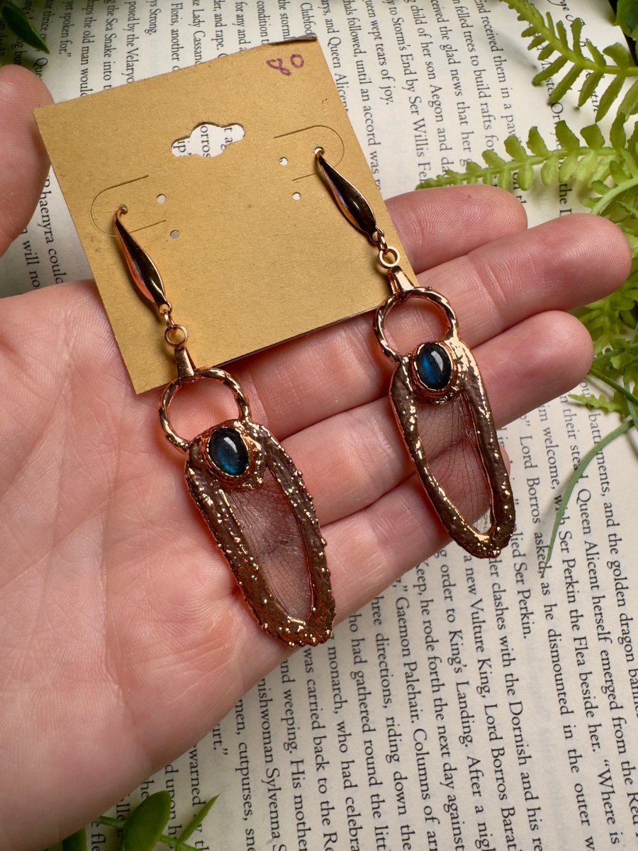 Dragonfly Wing and Labradorite Earrings | Copper Ashes