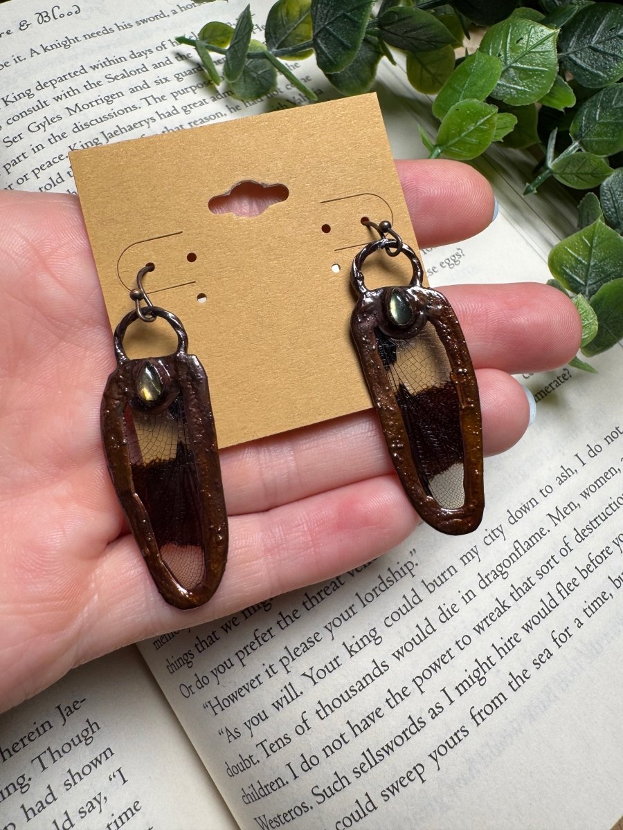 Dragonfly Wing and Labradorite Earrings | Copper Ashes