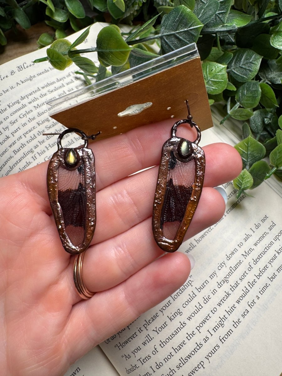 Dragonfly Wing and Labradorite Earrings | Copper Ashes