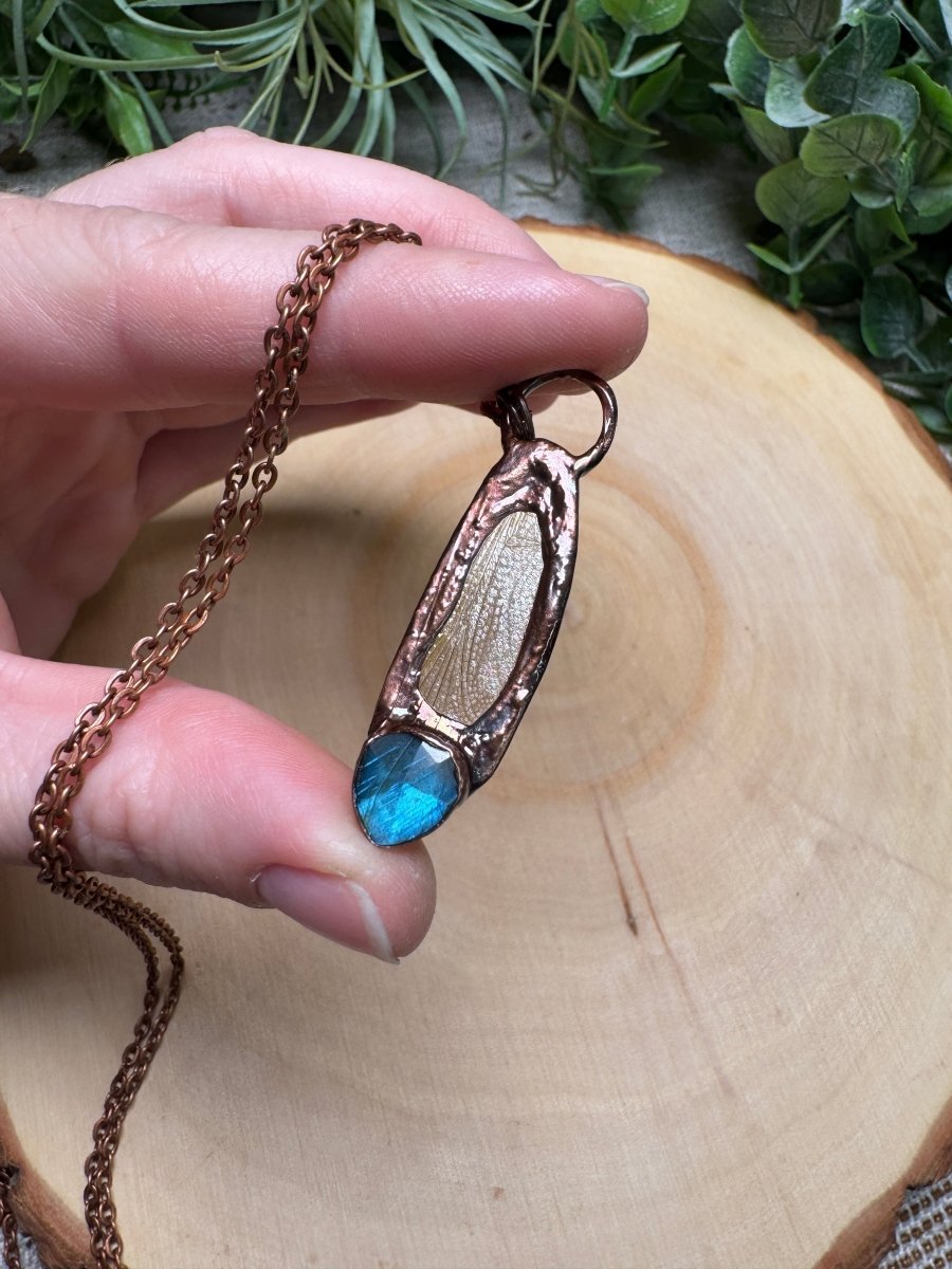 Dragonfly Wing and Labradorite Necklace | Copper Ashes