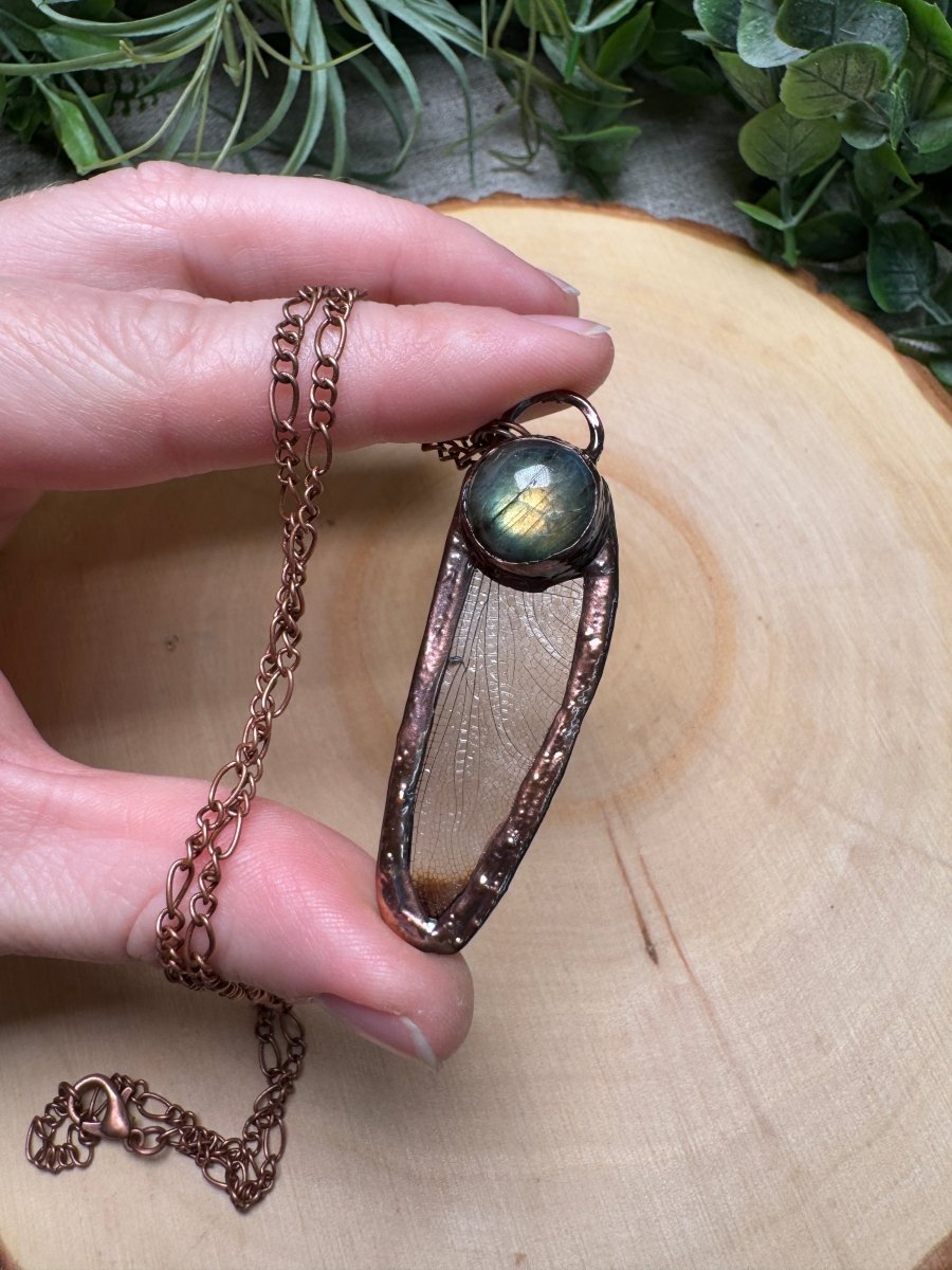 Dragonfly Wing and Labradorite Necklace | Copper Ashes