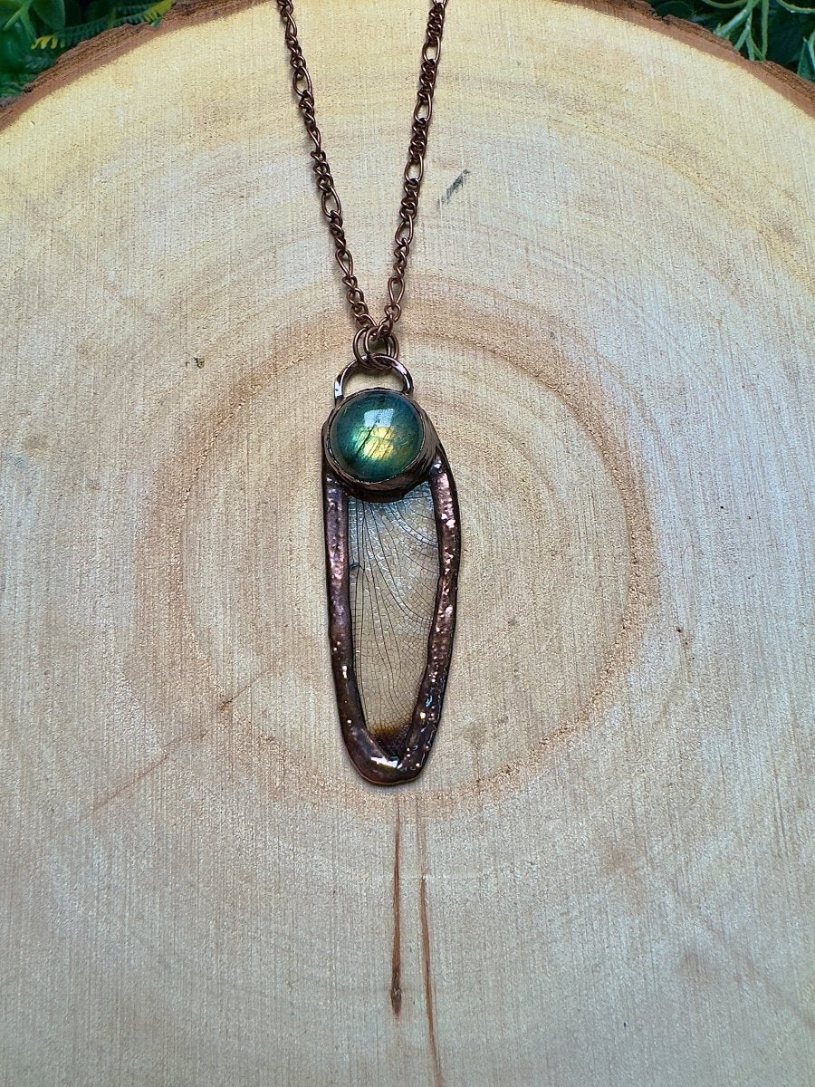 Dragonfly Wing and Labradorite Necklace | Copper Ashes
