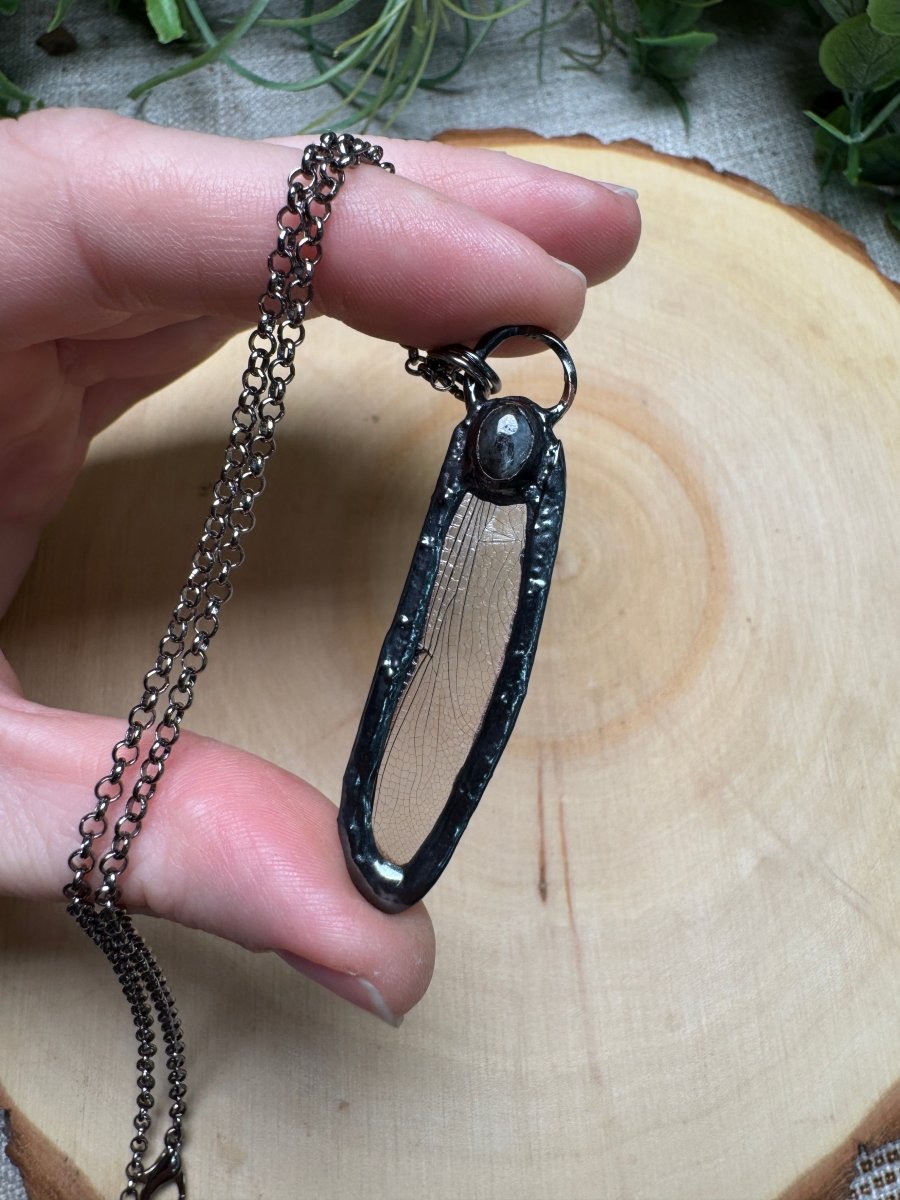 Dragonfly Wing and Larvikite Necklace | Copper Ashes