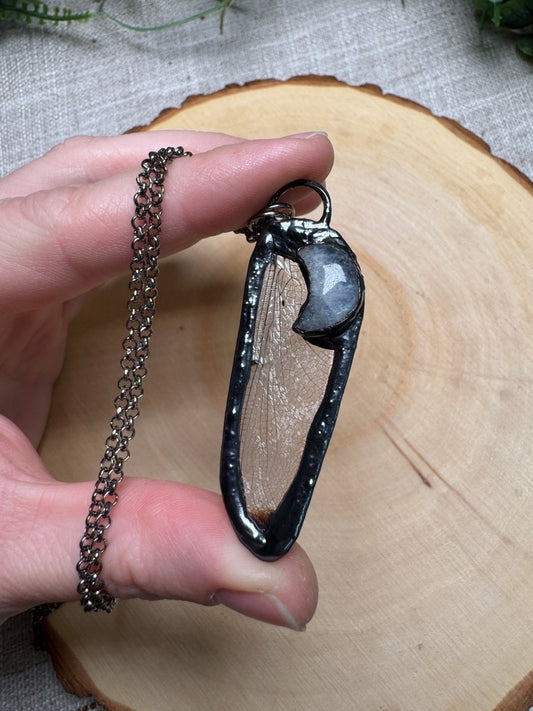 Dragonfly Wing and Moonstone Necklace | Copper Ashes