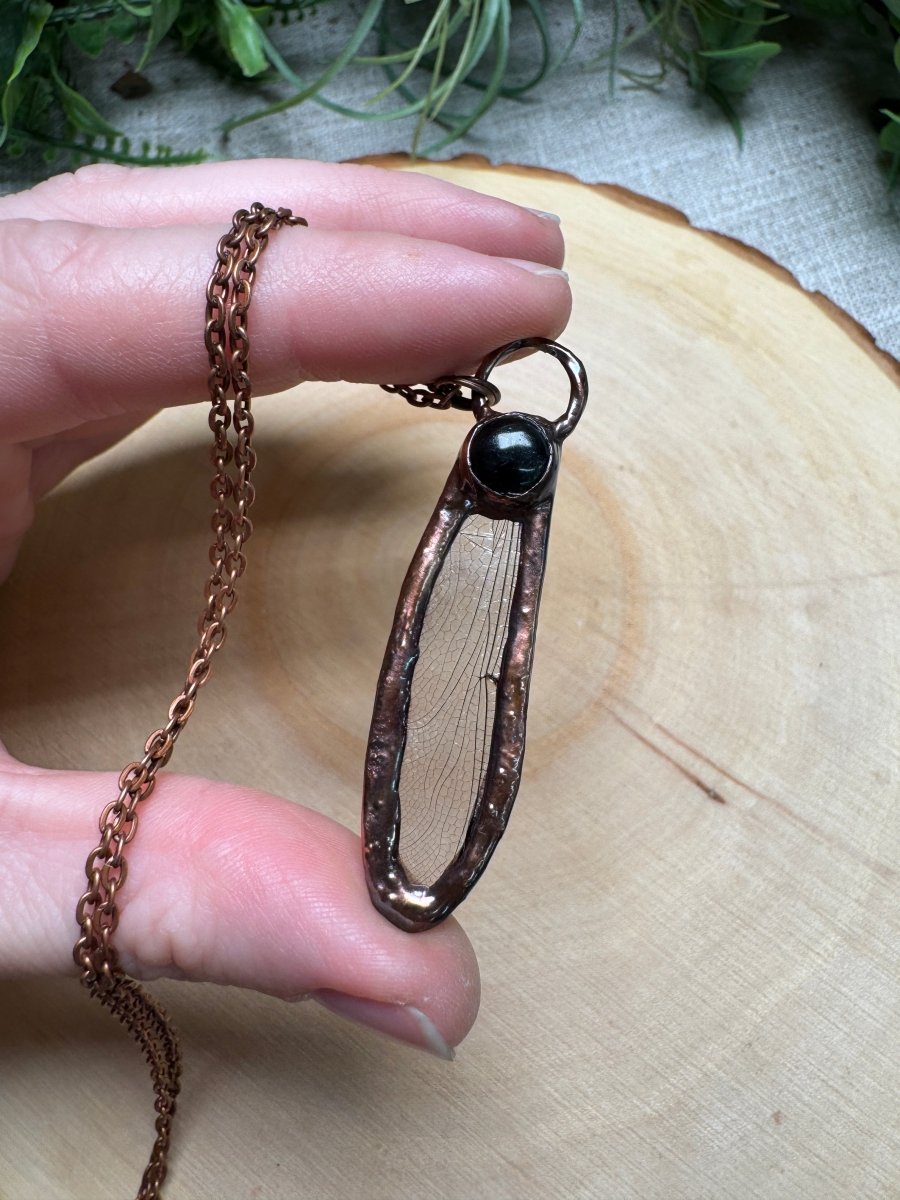 Dragonfly Wing and Obsidian Necklace | Copper Ashes