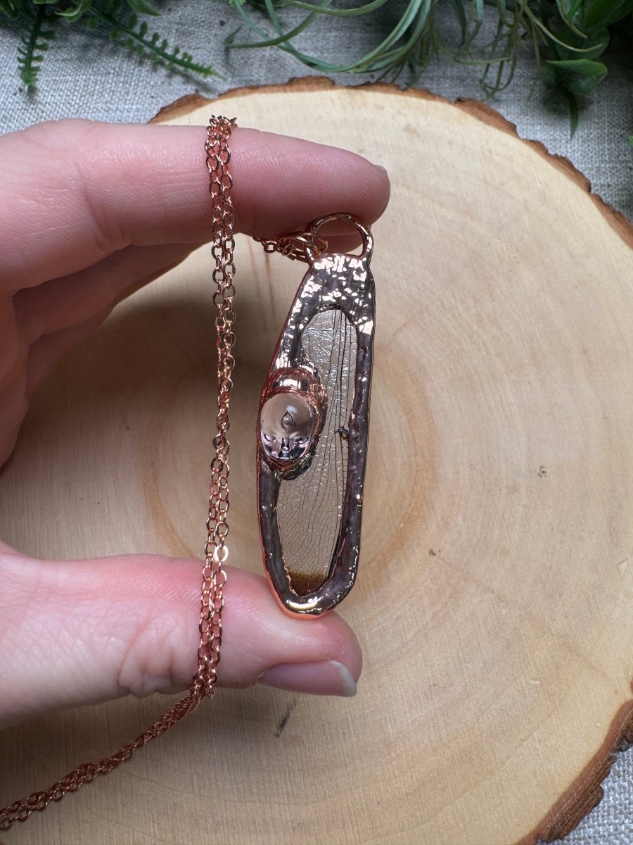 Dragonfly Wing and Resin Face Necklace | Copper Ashes