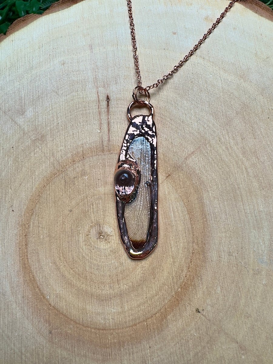 Dragonfly Wing and Resin Face Necklace | Copper Ashes