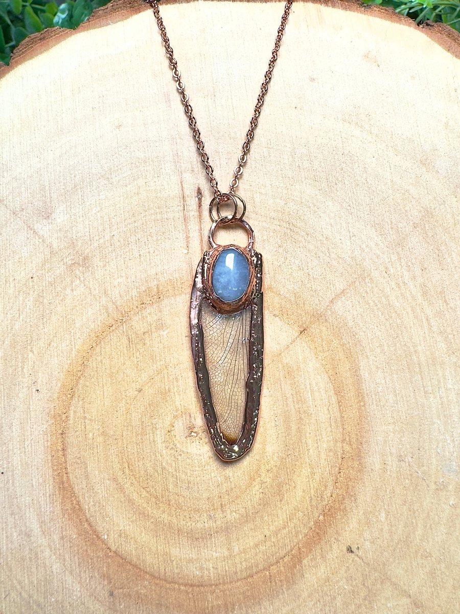 Dragonfly Wing and Rose Quartz Necklace | Copper Ashes