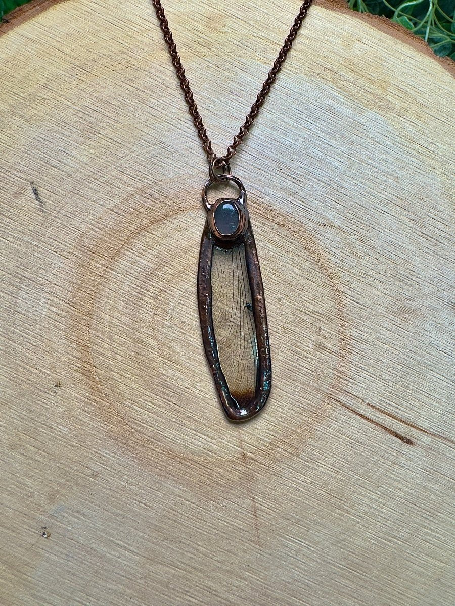 Dragonfly Wing and Rose Quartz Necklace | Copper Ashes