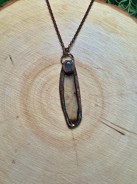 Dragonfly Wing and Rose Quartz Necklace | Copper Ashes