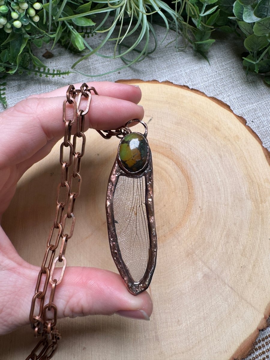 Dragonfly Wing and Turquoise Necklace | Copper Ashes