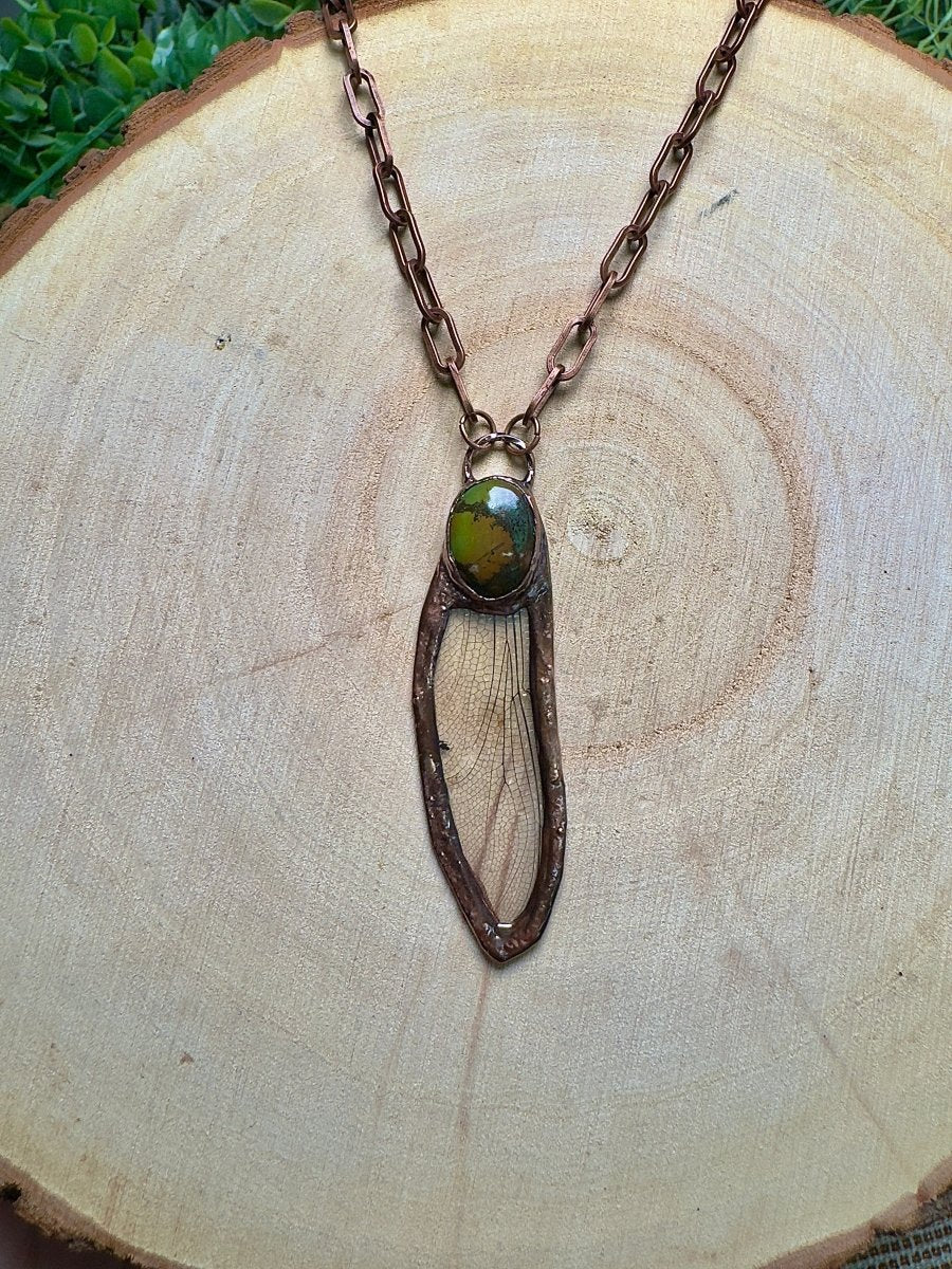 Dragonfly Wing and Turquoise Necklace | Copper Ashes