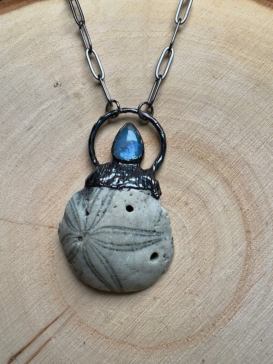 Draven - Fossilized Sea Biscuit and Moonstone Necklace | Copper Ashes