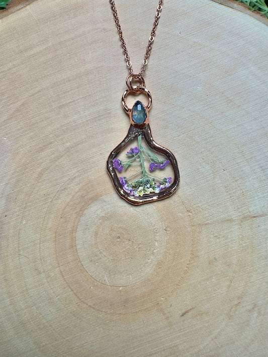 Dried Flower and Moonstone Necklace | Copper Ashes