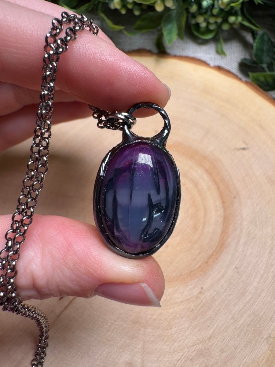 Dyed Purple Dragon Vein Agate Necklace | Copper Ashes