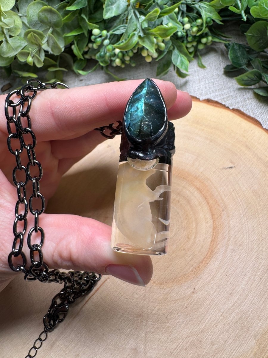 Ebonshade - Wet Specimen Ghost Pinkie Mouse and Labradorite Necklace | Copper Ashes